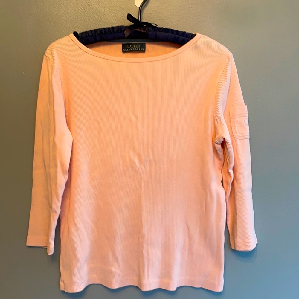 Lauren Ralph Lauren Pink Ribbed Long Sleeve Top